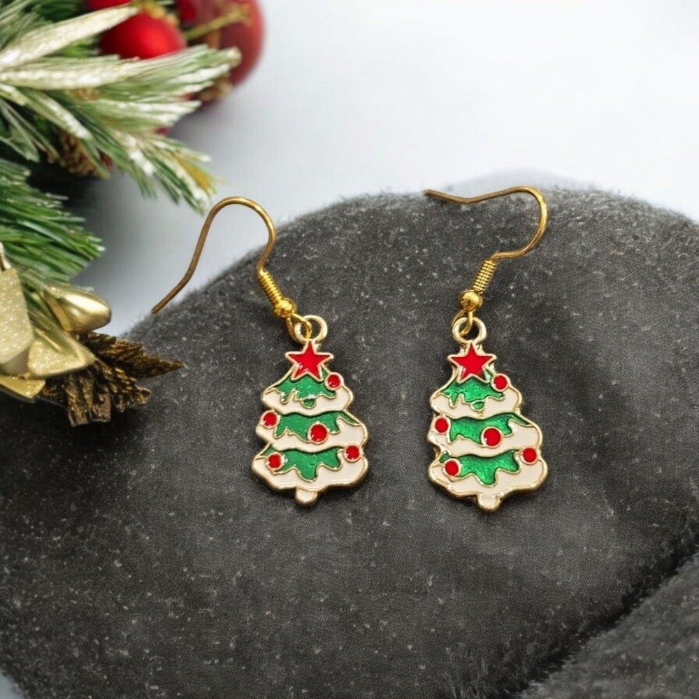 Christmas Tree Holiday Festive Dangle Earrings